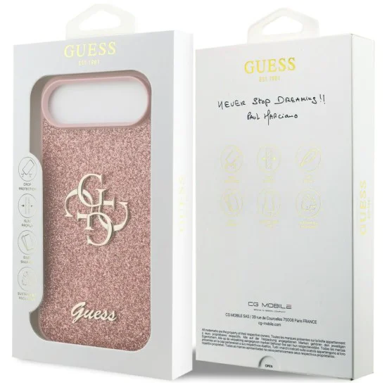Калъф за iPhone 17 Air - Guess - Fixed Glitter Big 4G (GUHCP17MHG4SGP) - Розов