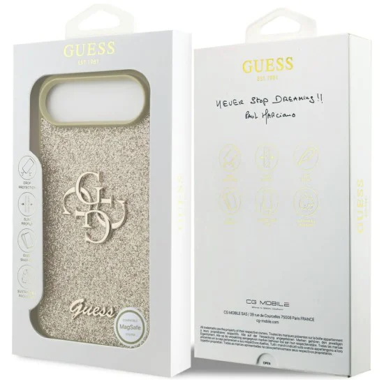 Калъф за iPhone 17 Air - Guess - Fixed Glitter Big 4G (GUHCP17MHG4SGD) - Златист