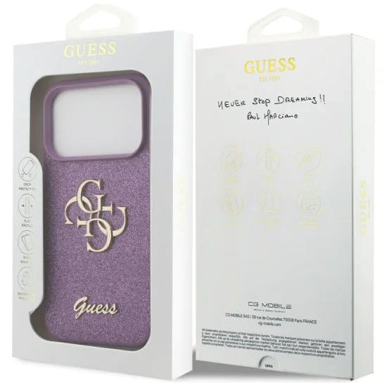 Калъф за iPhone 17 Pro - Guess - Fixed Glitter Big 4G (GUHCP17LHG4SGL) - Люляк - Лилав