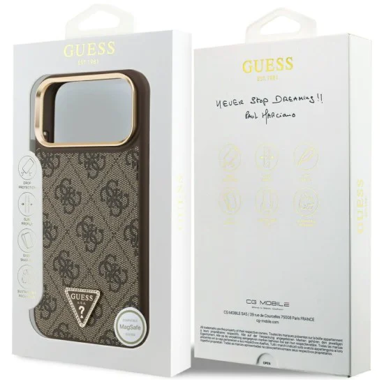 Калъф за iPhone 17 Pro Max - Guess - Hardcase 4G Triangle Logo MagSafe (GUHMP17XP4GTDGMW) - Кафяв