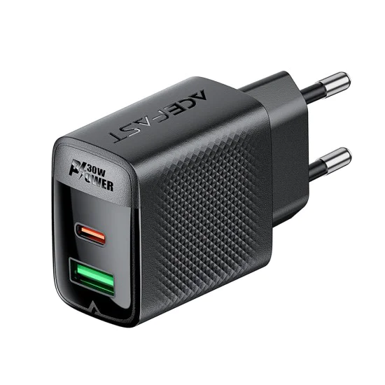 Acefast - Зарядно за стена (A98) - GaN, Бързо зареждане, USB, Type-C, 30W, 5V/3A, Smart Chip - Черно