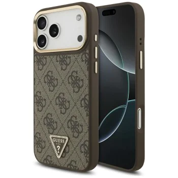 Калъф за iPhone 17 Pro - Guess - Hardcase 4G Triangle Logo MagSafe (GUHMP17LP4GTDGMW) - Кафяв
