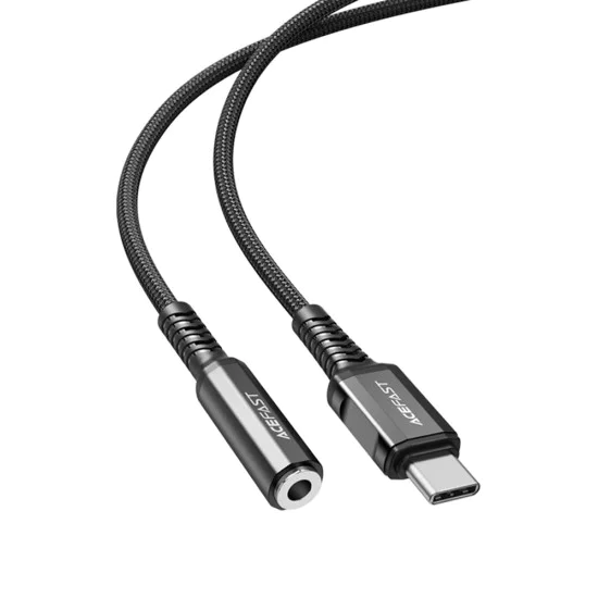 Acefast - Адаптер за аудио кабел (C1-07) - Type-C към Jack 3.5 мм женски, Hi-Fi, DAC цифрово декодиране, найлонова оплетка, 0.18 м - Черен