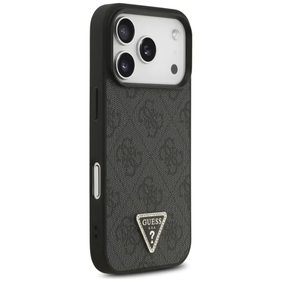 Калъф за iPhone 17 Pro - Guess - Кожен 4G Triangle Strass MagSafe (GUHMP17LP4TDPLK) - Черен
