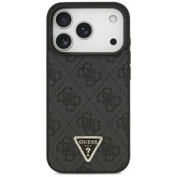 Калъф за iPhone 17 Pro - Guess - Кожен 4G Triangle Strass MagSafe (GUHMP17LP4TDPLK) - Черен