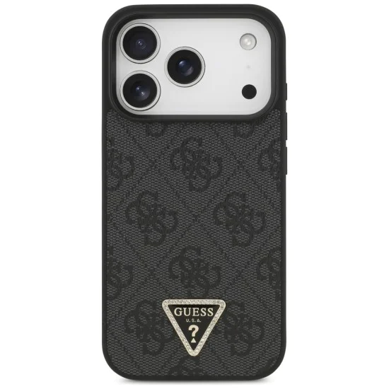 Калъф за iPhone 17 Pro - Guess - Кожен 4G Triangle Strass MagSafe (GUHMP17LP4TDPLK) - Черен
