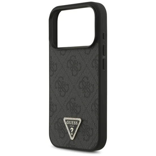 Калъф за iPhone 17 Pro - Guess - Кожен 4G Triangle Strass MagSafe (GUHMP17LP4TDPLK) - Черен