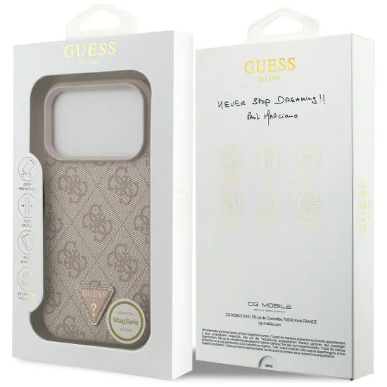 Калъф за iPhone 17 Pro - Guess - Кожен 4G Triangle Strass MagSafe (GUHMP17LP4TDPLP) - Розов