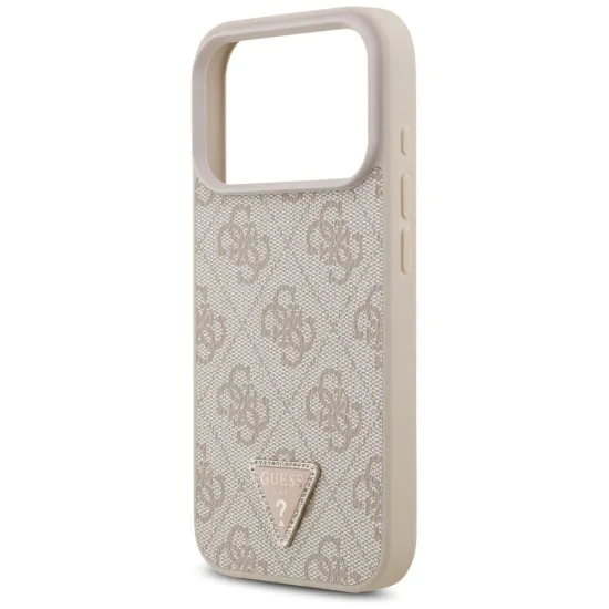 Калъф за iPhone 17 Pro - Guess - Кожен 4G Triangle Strass MagSafe (GUHMP17LP4TDPLP) - Розов
