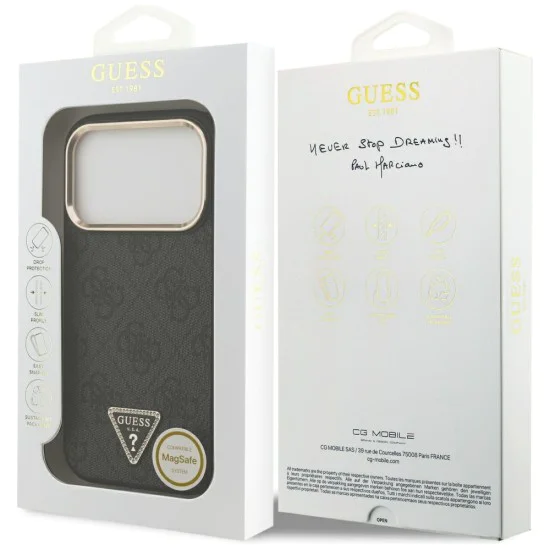 Калъф за iPhone 17 Pro Max - Guess - Hardcase 4G Triangle Logo MagSafe (GUHMP17XP4GTDGMK) - Черен