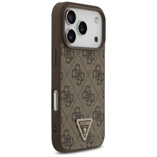 Калъф за iPhone 17 Pro - Guess - Кожен 4G Triangle Strass MagSafe (GUHMP17LP4TDPLW) - Кафяв