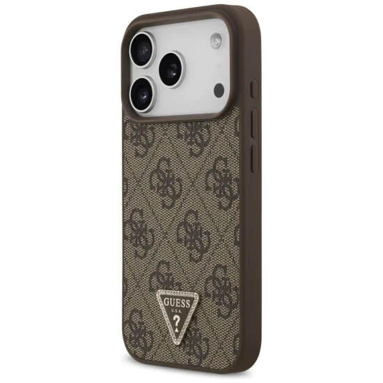 Калъф за iPhone 17 Pro - Guess - Кожен 4G Triangle Strass MagSafe (GUHMP17LP4TDPLW) - Кафяв