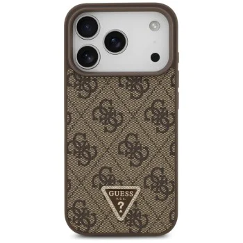 Калъф за iPhone 17 Pro - Guess - Кожен 4G Triangle Strass MagSafe (GUHMP17LP4TDPLW) - Кафяв