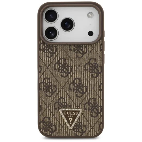 Калъф за iPhone 17 Pro - Guess - Кожен 4G Triangle Strass MagSafe (GUHMP17LP4TDPLW) - Кафяв