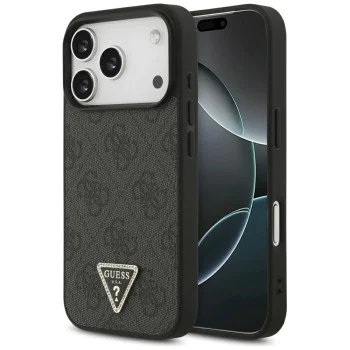 Калъф за iPhone 17 Pro Max - Guess - Кожен 4G Triangle Strass MagSafe (GUHMP17XP4TDPLK) - Черен