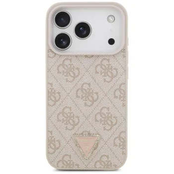 Калъф за iPhone 17 Pro Max - Guess - Кожен 4G Triangle Strass MagSafe (GUHMP17XP4TDPLP) - Розов