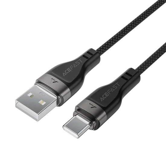 Acefast - Кабел за данни (C11-04) - Магнитно навиване, Бързо зареждане, USB към Type-C, 3A, Регулируема дължина, 1.2 м - Черен