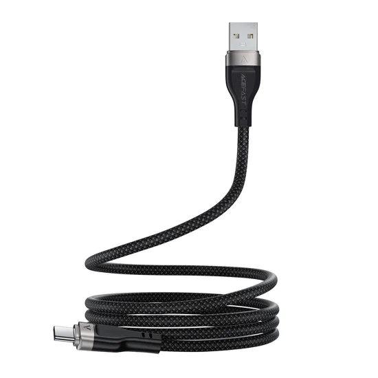Acefast - Кабел за данни (C11-04) - Магнитно навиване, Бързо зареждане, USB към Type-C, 3A, Регулируема дължина, 1.2 м - Черен
