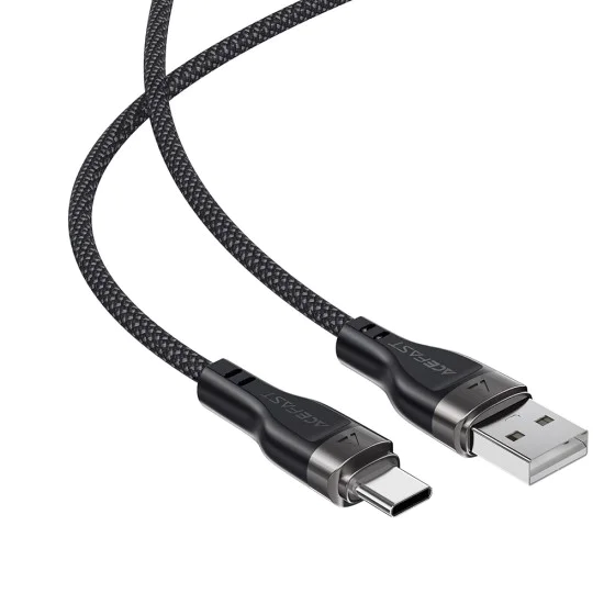 Acefast - Кабел за данни (C11-04) - Магнитно навиване, Бързо зареждане, USB към Type-C, 3A, Регулируема дължина, 1.2 м - Черен