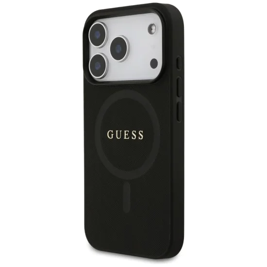 Калъф за iPhone 17 Pro - Guess - Saffiano Classic Logo MagSafe (GUHMP17LPSAHMCK) - Черен