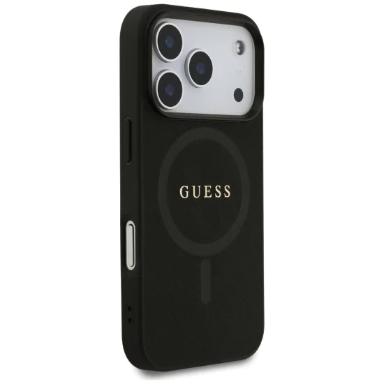 Калъф за iPhone 17 Pro - Guess - Saffiano Classic Logo MagSafe (GUHMP17LPSAHMCK) - Черен