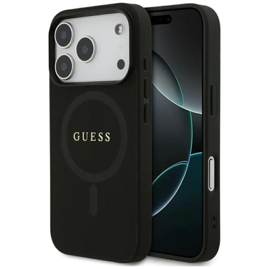 Калъф за iPhone 17 Pro Max - Guess - Saffiano Classic Logo MagSafe (GUHMP17XPSAHMCK) - Черен