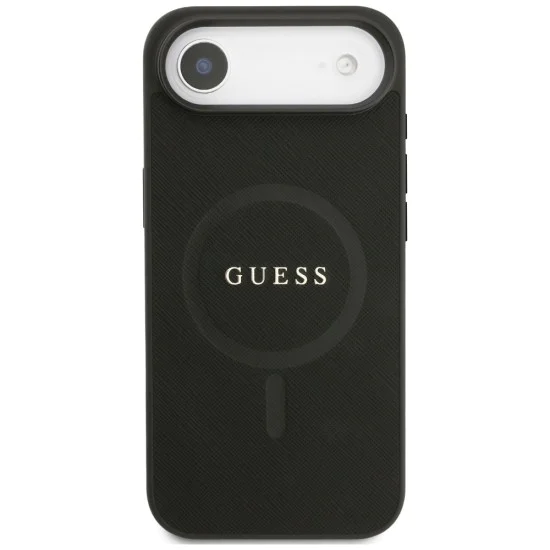 Калъф за iPhone 17 Air - Guess - Saffiano Classic Logo MagSafe (GUHMP17MPSAHMCK) - Черен
