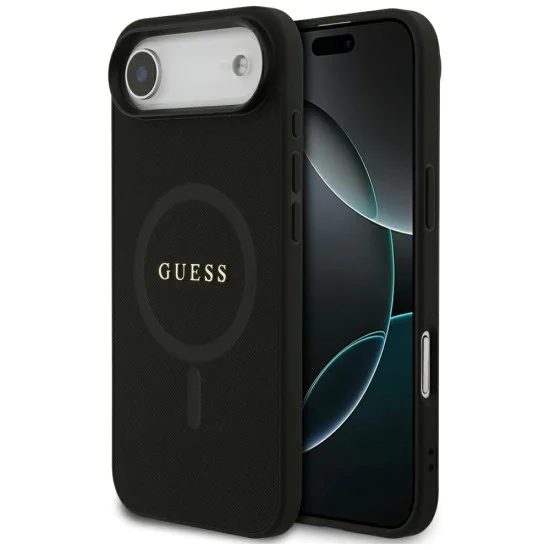 Калъф за iPhone 17 Air - Guess - Saffiano Classic Logo MagSafe (GUHMP17MPSAHMCK) - Черен
