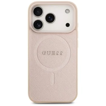 Калъф за iPhone 17 Pro - Guess - Saffiano Classic Logo MagSafe (GUHMP17LPSAHMCP) - Розов