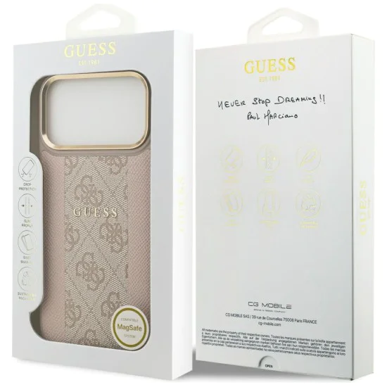 Калъф за iPhone 17 Pro Max - Guess - Hardcase 4G Stripe MagSafe (GUHMP17XPG4SEMCP) - Розов