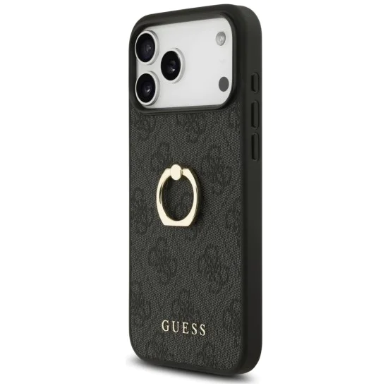Калъф за iPhone 17 Pro Max - Guess - Hardcase 4G с пръстен-стойка (GUHCP17X4GMRGR) - Черен