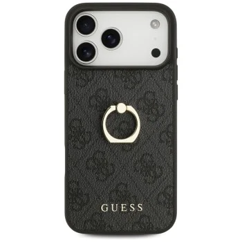 Калъф за iPhone 17 Pro Max - Guess - Hardcase 4G с пръстен-стойка (GUHCP17X4GMRGR) - Черен