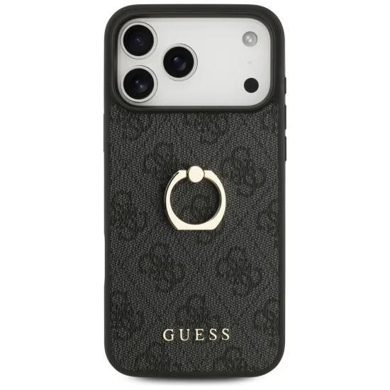 Калъф за iPhone 17 Pro Max - Guess - Hardcase 4G с пръстен-стойка (GUHCP17X4GMRGR) - Черен