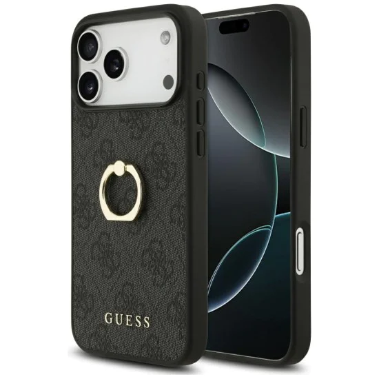 Калъф за iPhone 17 Pro Max - Guess - Hardcase 4G с пръстен-стойка (GUHCP17X4GMRGR) - Черен