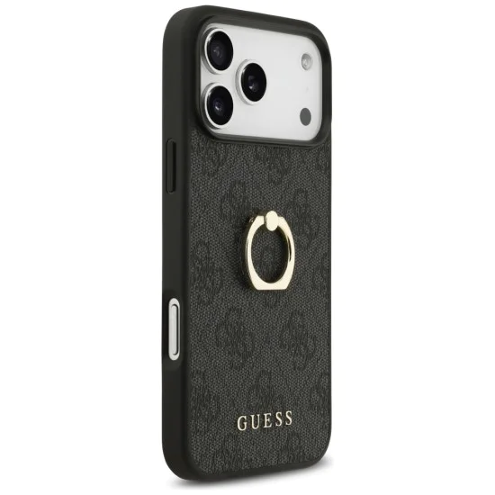 Калъф за iPhone 17 Pro Max - Guess - Hardcase 4G с пръстен-стойка (GUHCP17X4GMRGR) - Черен