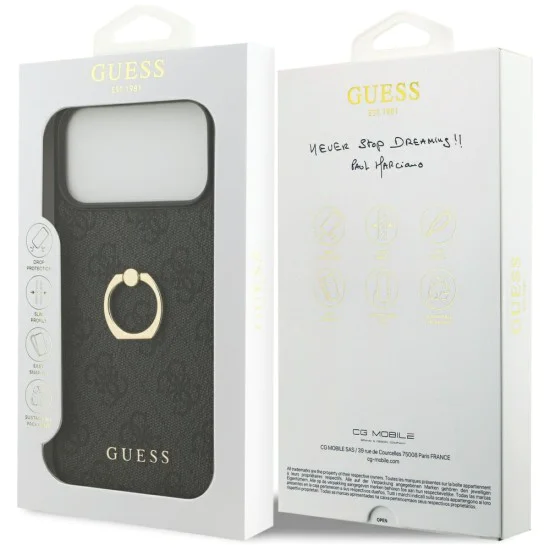 Калъф за iPhone 17 Pro Max - Guess - Hardcase 4G с пръстен-стойка (GUHCP17X4GMRGR) - Черен