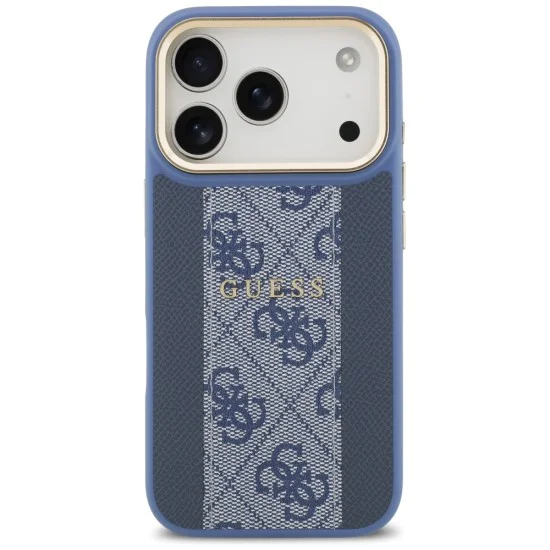 Калъф за iPhone 17 Pro - Guess - Hardcase 4G Stripe MagSafe (GUHMP17LPG4SEMCB) - Син