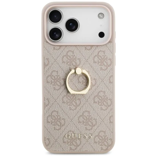 Калъф за iPhone 17 Pro Max - Guess - Hardcase 4G с пръстен-стойка (GUHCP17X4GMRBR) - Кафяв