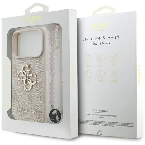 Калъф за iPhone 17 Pro - Guess - Hardcase 4G Classic Logo с каишка (GUHCP17LP4GMGSP) - Розов