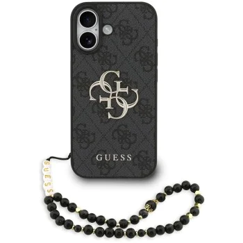 Калъф за iPhone 17 - Guess - Hardcase 4G Classic Logo с каишка (GUHCP17SP4GMGSK) - Черен