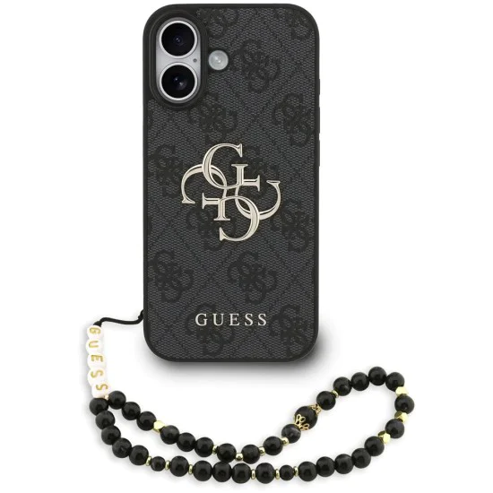 Калъф за iPhone 17 - Guess - Hardcase 4G Classic Logo с каишка (GUHCP17SP4GMGSK) - Черен