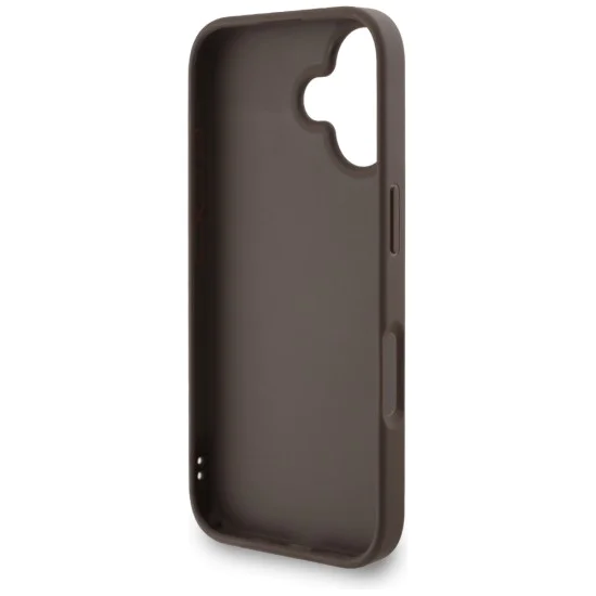 Калъф за iPhone 16 - Guess - Hardcase 4G Classic Logo с каишка (GUHCP16SP4GMGSW) - Кафяв