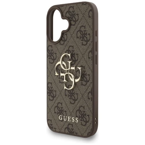Калъф за iPhone 16 - Guess - Hardcase 4G Classic Logo с каишка (GUHCP16SP4GMGSW) - Кафяв