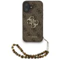 Калъф за iPhone 16 - Guess - Hardcase 4G Classic Logo с каишка (GUHCP16SP4GMGSW) - Кафяв