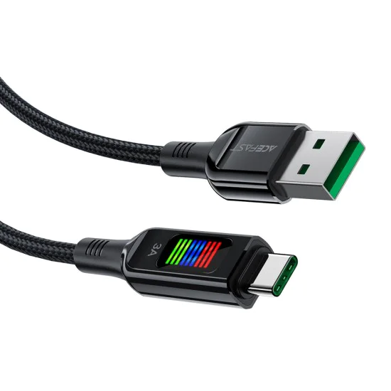 Acefast - Кабел за данни (C7-04) - USB към Type-C, бързо зареждане, 3A, оплетен найлон, 25 000 извивки, 1,2 м - Черен