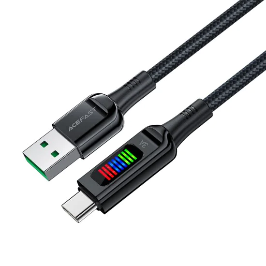 Acefast - Кабел за данни (C7-04) - USB към Type-C, бързо зареждане, 3A, оплетен найлон, 25 000 извивки, 1,2 м - Черен