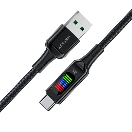 Acefast - Кабел за данни (C7-04) - USB към Type-C, бързо зареждане, 3A, оплетен найлон, 25 000 извивки, 1,2 м - Черен