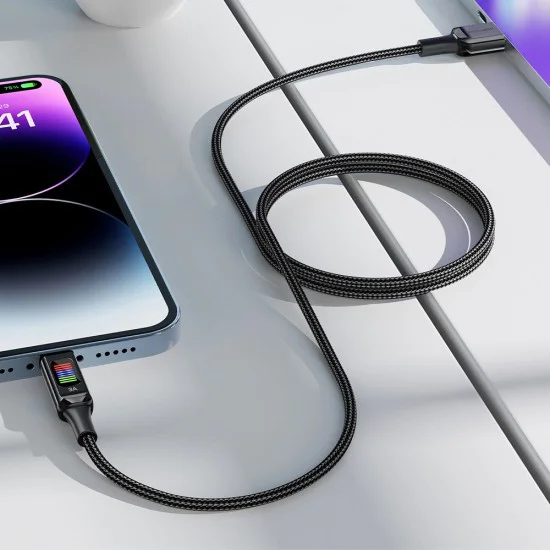 Acefast - Кабел за данни (C7-04) - USB към Type-C, бързо зареждане, 3A, оплетен найлон, 25 000 извивки, 1,2 м - Черен