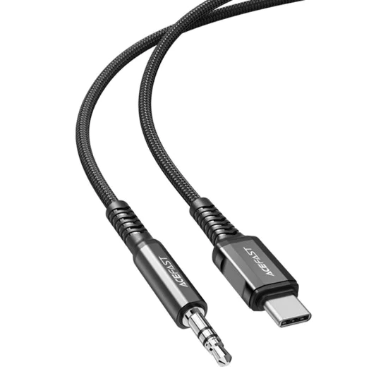Acefast - Адаптер за аудио кабел (C1-08) - Type-C към Jack 3.5 мм мъжки, Hi-Fi, DAC цифрово декодиране, найлонова оплетка, 1.2 м - черен