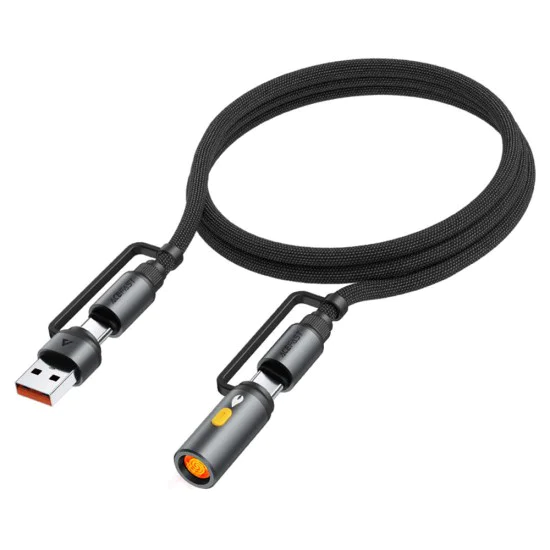 Acefast - Кабел за данни (J6) - Многофункционален, Бързо зареждане, USB/USB-C към Type-C/Запалка, 60W, 3A, 1.2 м - Черен